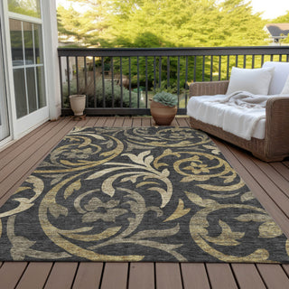 Piper Looms Chantille Swirls ACN764 Black Machine Washable Area Rug Outdoor Lifestyle Image Feature