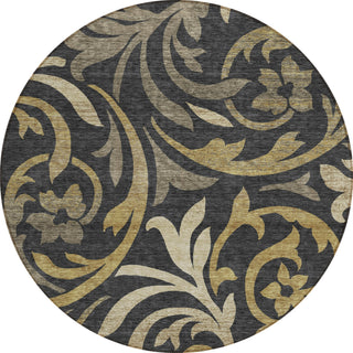 Piper Looms Chantille Swirls ACN764 Black Machine Washable Area Rug Round Main Image