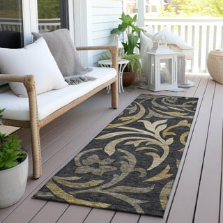 Piper Looms Chantille Swirls ACN764 Black Machine Washable Area Rug Runner Outdoor Lifestyle Image Feature