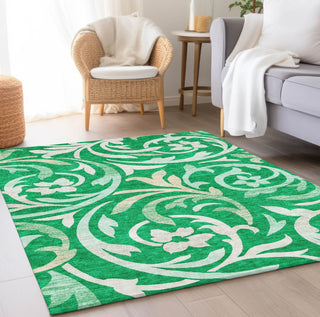 Piper Looms Chantille Swirls ACN764 Green Machine Washable Area Rug Lifestyle Image Feature