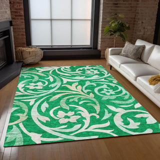 Piper Looms Chantille Swirls ACN764 Green Machine Washable Area Rug Lifestyle Image Feature