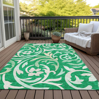 Piper Looms Chantille Swirls ACN764 Green Machine Washable Area Rug Outdoor Lifestyle Image Feature