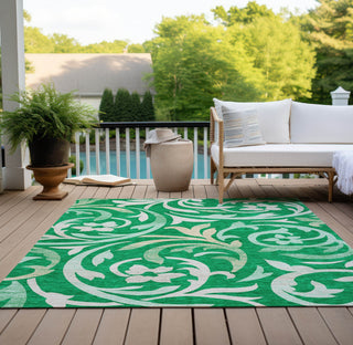 Piper Looms Chantille Swirls ACN764 Green Machine Washable Area Rug Outdoor Lifestyle Image Feature