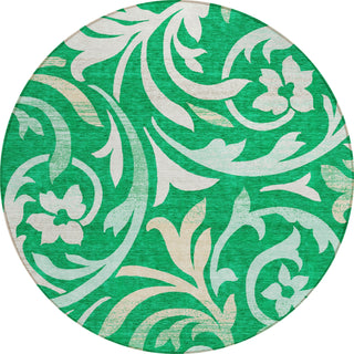 Piper Looms Chantille Swirls ACN764 Green Machine Washable Area Rug Round Main Image