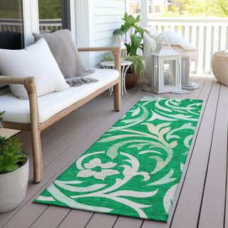 Piper Looms Chantille Swirls ACN764 Green Machine Washable Area Rug Runner Outdoor Lifestyle Image Feature