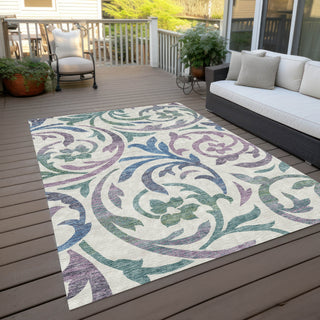 Piper Looms Chantille Swirls ACN764 White Machine Washable Area Rug Outdoor Lifestyle Image Feature