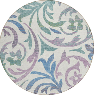 Piper Looms Chantille Swirls ACN764 White Machine Washable Area Rug Round Main Image
