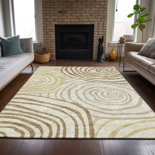 Piper Looms Chantille Swirls ACN765 Gold Machine Washable Area Rug Lifestyle Image Feature