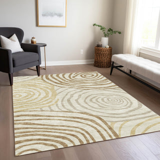 Piper Looms Chantille Swirls ACN765 Gold Machine Washable Area Rug Lifestyle Image Feature
