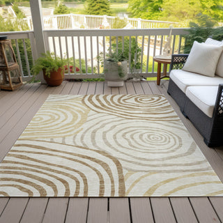 Piper Looms Chantille Swirls ACN765 Gold Machine Washable Area Rug Outdoor Lifestyle Image Feature