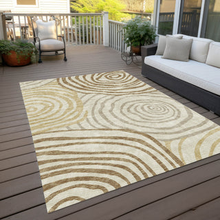 Piper Looms Chantille Swirls ACN765 Gold Machine Washable Area Rug Outdoor Lifestyle Image Feature