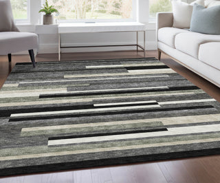 Piper Looms Chantille Stripes ACN766 Black Machine Washable Area Rug Lifestyle Image Feature