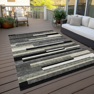 Piper Looms Chantille Stripes ACN766 Black Machine Washable Area Rug Outdoor Lifestyle Image Feature