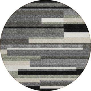 Piper Looms Chantille Stripes ACN766 Black Machine Washable Area Rug Round Main Image
