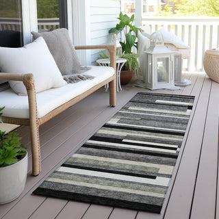 Piper Looms Chantille Stripes ACN766 Black Machine Washable Area Rug Runner Outdoor Lifestyle Image Feature