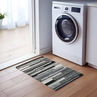 Piper Looms Chantille Stripes ACN766 Black Machine Washable Area Rug Scatter Lifestyle Image Feature