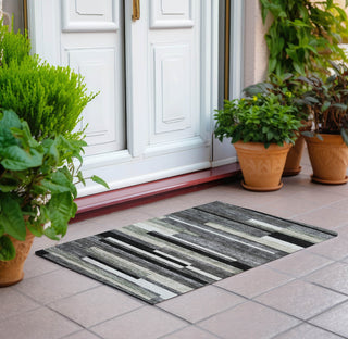 Piper Looms Chantille Stripes ACN766 Black Machine Washable Area Rug Scatter Outdoor Lifestyle Image Feature