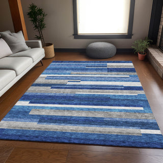 Piper Looms Chantille Stripes ACN766 Blue Machine Washable Area Rug Lifestyle Image Feature