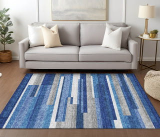 Piper Looms Chantille Stripes ACN766 Blue Machine Washable Area Rug Lifestyle Image Feature