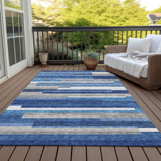 Piper Looms Chantille Stripes ACN766 Blue Machine Washable Area Rug Outdoor Lifestyle Image Feature