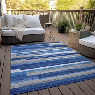 Piper Looms Chantille Stripes ACN766 Blue Machine Washable Area Rug Outdoor Lifestyle Image Feature