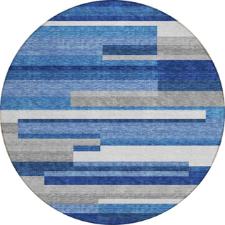 Piper Looms Chantille Stripes ACN766 Blue Machine Washable Area Rug Round Main Image