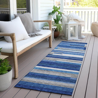 Piper Looms Chantille Stripes ACN766 Blue Machine Washable Area Rug Runner Outdoor Lifestyle Image Feature