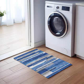 Piper Looms Chantille Stripes ACN766 Blue Machine Washable Area Rug Scatter Lifestyle Image Feature
