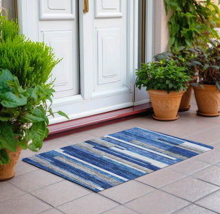 Piper Looms Chantille Stripes ACN766 Blue Machine Washable Area Rug Scatter Outdoor Lifestyle Image Feature