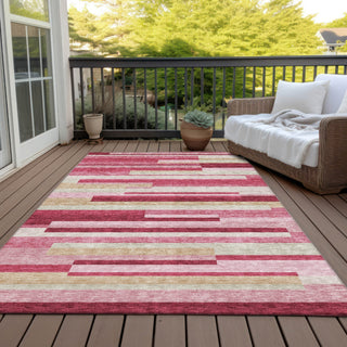Piper Looms Chantille Stripes ACN766 Blush Machine Washable Area Rug Outdoor Lifestyle Image Feature