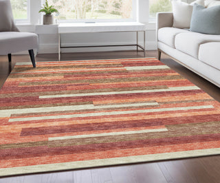 Piper Looms Chantille Stripes ACN766 Coral Machine Washable Area Rug Lifestyle Image Feature