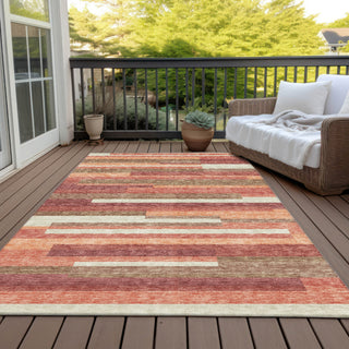 Piper Looms Chantille Stripes ACN766 Coral Machine Washable Area Rug Outdoor Lifestyle Image Feature