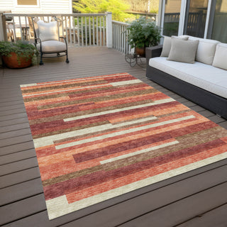 Piper Looms Chantille Stripes ACN766 Coral Machine Washable Area Rug Outdoor Lifestyle Image Feature
