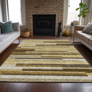 Piper Looms Chantille Stripes ACN766 Khaki Machine Washable Area Rug Lifestyle Image Feature