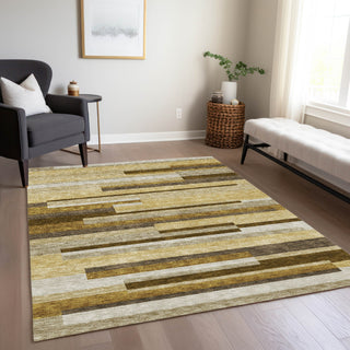 Piper Looms Chantille Stripes ACN766 Khaki Machine Washable Area Rug Lifestyle Image Feature