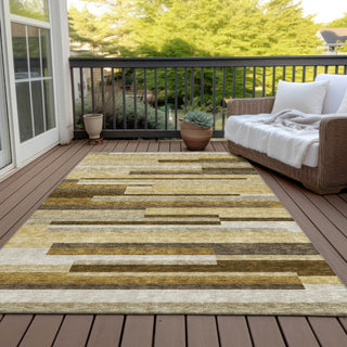 Piper Looms Chantille Stripes ACN766 Khaki Machine Washable Area Rug Outdoor Lifestyle Image Feature
