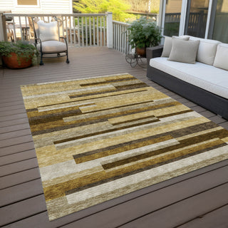 Piper Looms Chantille Stripes ACN766 Khaki Machine Washable Area Rug Outdoor Lifestyle Image Feature