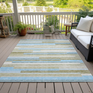 Piper Looms Chantille Stripes ACN766 Sky Machine Washable Area Rug Outdoor Lifestyle Image Feature