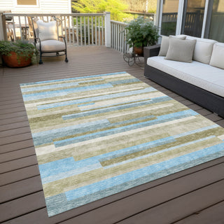 Piper Looms Chantille Stripes ACN766 Sky Machine Washable Area Rug Outdoor Lifestyle Image Feature