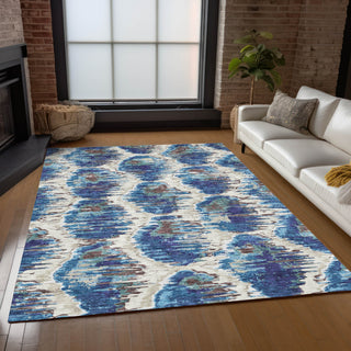 Piper Looms Chantille Diamond ACN767 Blue Machine Washable Area Rug Lifestyle Image Feature
