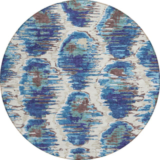 Piper Looms Chantille Diamond ACN767 Blue Machine Washable Area Rug Round Main Image