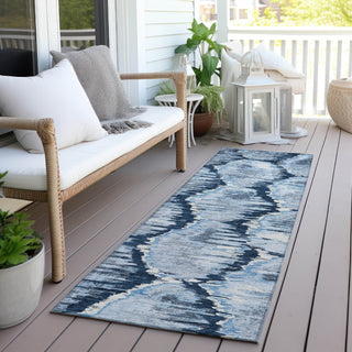 Piper Looms Chantille Diamond ACN767 Navy Machine Washable Area Rug Runner Outdoor Lifestyle Image Feature