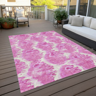 Piper Looms Chantille Diamond ACN767 Pink Machine Washable Area Rug Outdoor Lifestyle Image Feature