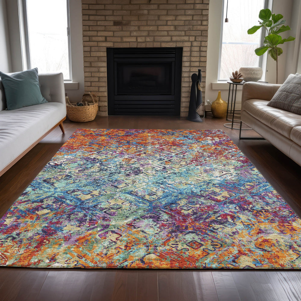 Piper Looms Chantille Diamond ACN768 Copper Machine Washable Area Rug Lifestyle Image Feature