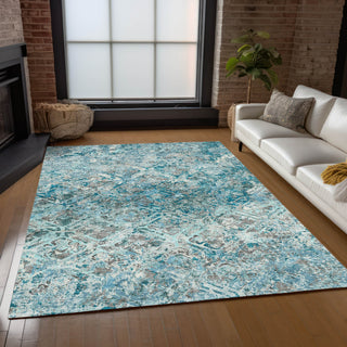 Piper Looms Chantille Diamond ACN768 Teal Machine Washable Area Rug Lifestyle Image Feature