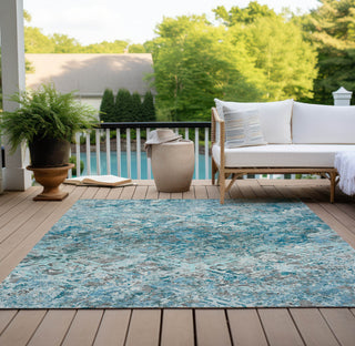 Piper Looms Chantille Diamond ACN768 Teal Machine Washable Area Rug Outdoor Lifestyle Image Feature
