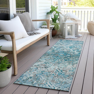 Piper Looms Chantille Diamond ACN768 Teal Machine Washable Area Rug Runner Outdoor Lifestyle Image Feature