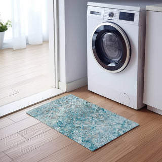 Piper Looms Chantille Diamond ACN768 Teal Machine Washable Area Rug Scatter Lifestyle Image Feature