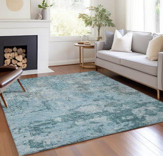 Piper Looms Chantille Lattice ACN769 Teal Machine Washable Area Rug Lifestyle Image Feature