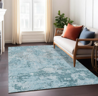 Piper Looms Chantille Lattice ACN769 Teal Machine Washable Area Rug Lifestyle Image Feature